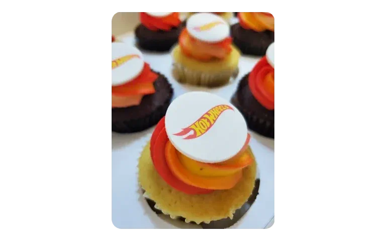 Custom branded cupcakes with Hotwheels logo