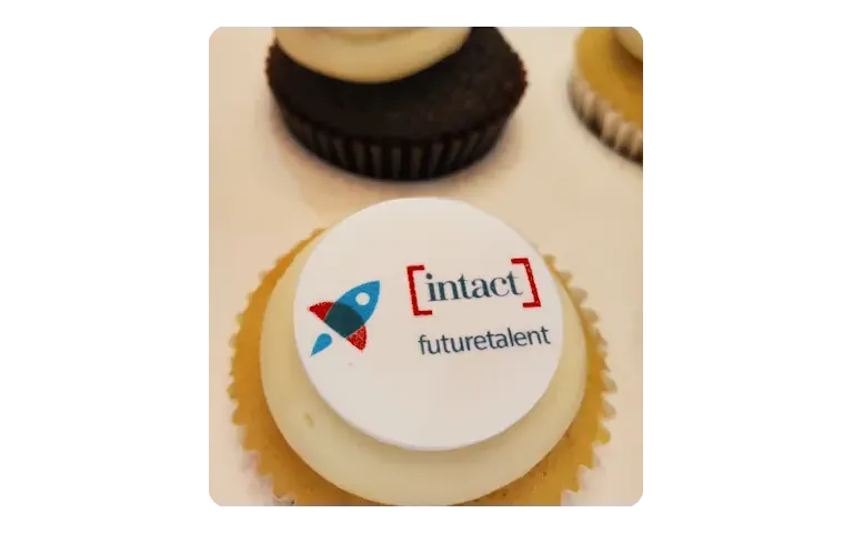 Custom branded cupcakes with Intact logo