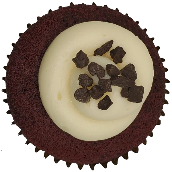 Top view of Red Velvet Fudge cupcake